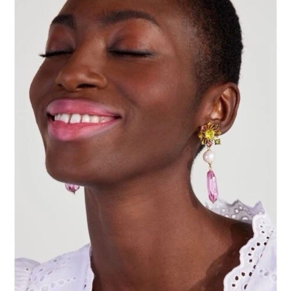 $128 NWT Kate Spade Rooftop Garden Linear Drop Freshwater Pearl Crystal Earrings